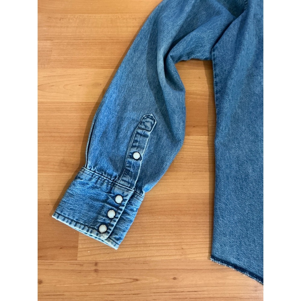 Wrangler USA Made Denim Western Snap Shirt Mens 17 35 XL Tall Blue Pearl Snap - Picture 4 of 8